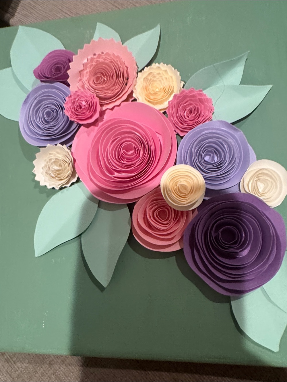 Handmade Paper Flower Wall Art in Pink, Purple, Cream by
